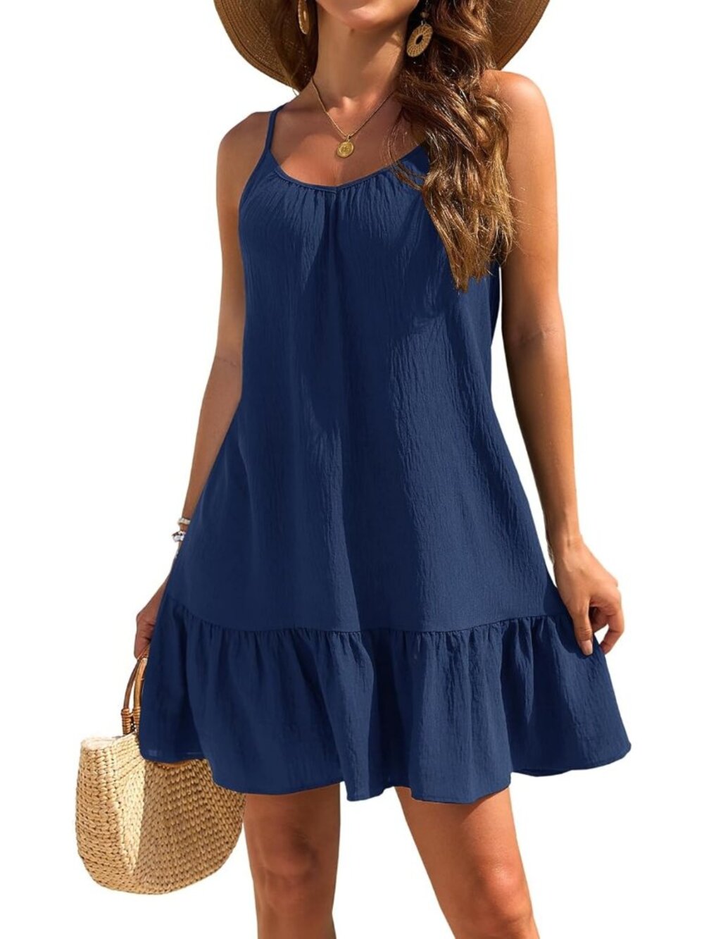 Women's Navy Blue Beach Spaghetti Straps Imported Pull On Swimsuit Cover Ups